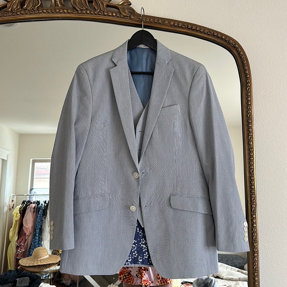 Michael Kors men’s suit cotton polyester light blue suit set pants vest